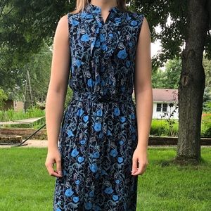 Beautiful blue & black floral midi dress - size S